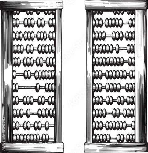 Two antique abacuses are displayed side-by-side showcasing their intricate counting mechanisms.