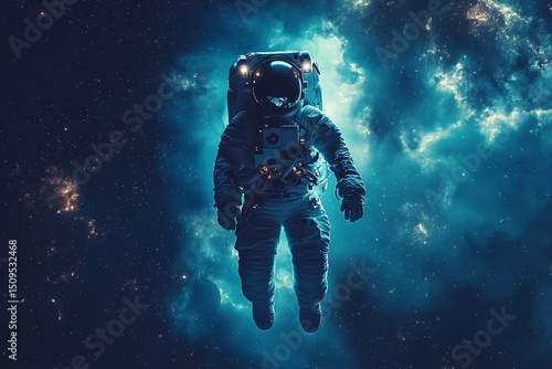 Fototapeta Naklejka Na Ścianę i Meble -  Silhouette of an astronaut floating in space