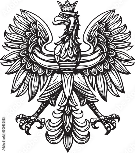 majestic eagle with a crown displays its wings in intricate detail.