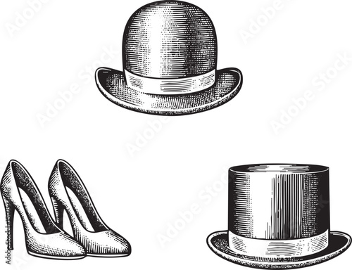 Vintage Hats and Shoes in Black and White