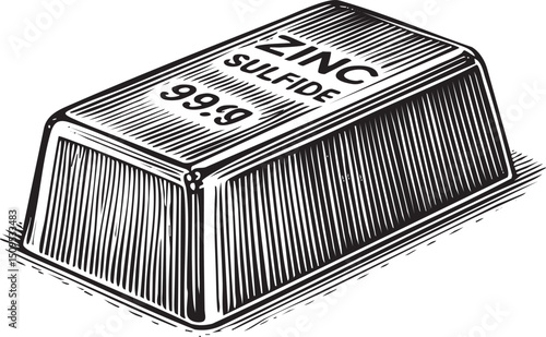rectangular block of zinc sulfide displays the weight '99.9g'.