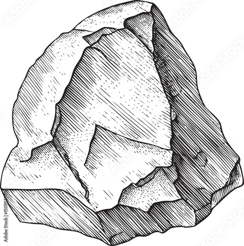 large dark gray rock rests on a rough surface.