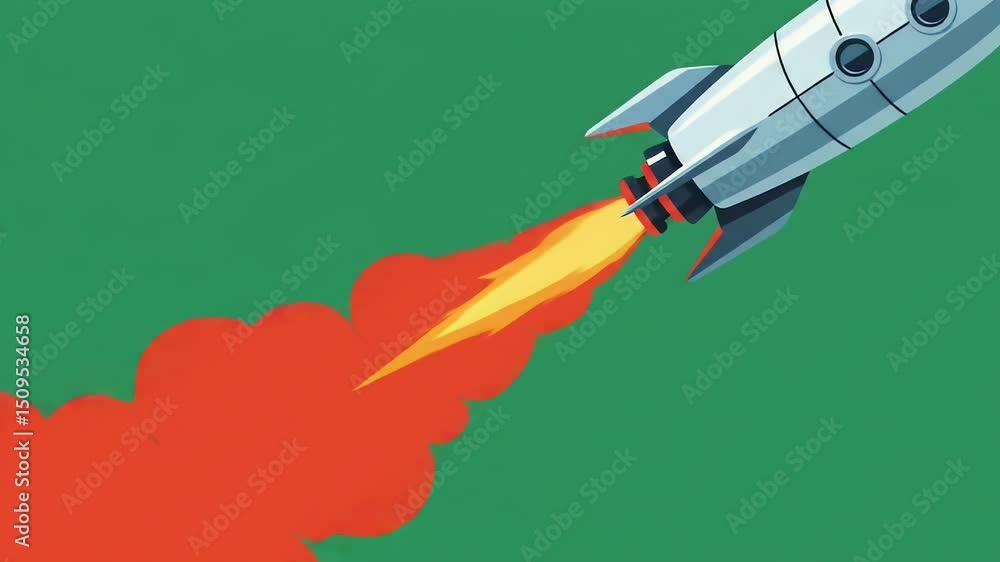 Rocket Launching into Space Travel on Green Background Rocket Launching into Space Travel on Green Background