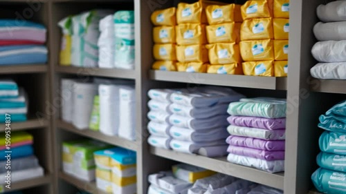 Organized retail shelves stocked with baby supplies