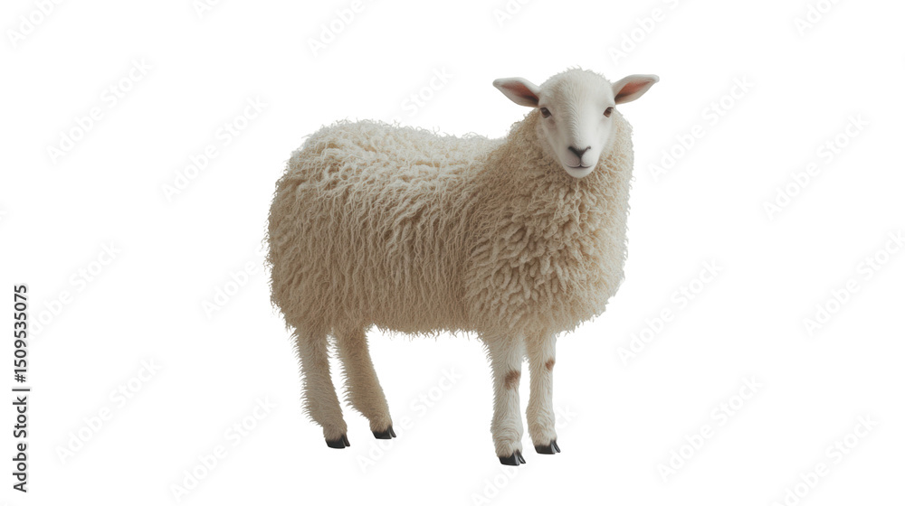 Naklejka premium Fluffy Sheep Standing on Transparent Background