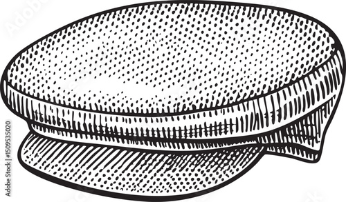 detailed black and white of a peaked cap.