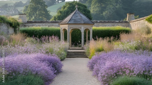 Serene Garden Gazebo with Lavender and Grasses