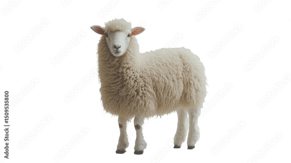 Fototapeta premium Fluffy Sheep Standing on Transparent Background
