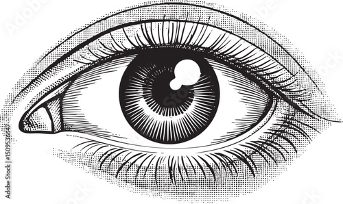 detailed black and white of a singular eye.