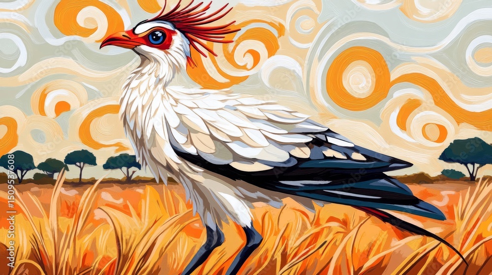 Obraz premium Secretarybird In African Savanna Landscape