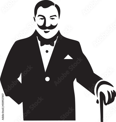 distinguished gentleman gestures with a walking cane.