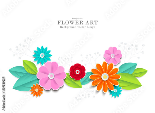 花のペーパークラフト風イラスト(抽象的)｜背景素材アートシリーズ	