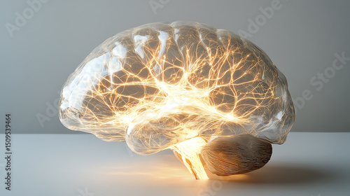 Illuminated Brain Model Displaying Neural Connections