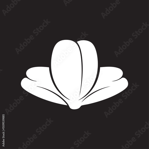 stylized white flower with multiple petals gracefully unfolds.