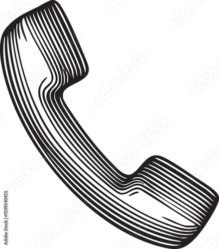 stylized black telephone handset is depicted in a linear style.