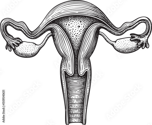 Detailed anatomical of a female reproductive system.