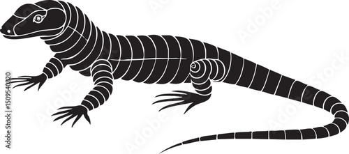 stylized black lizard stretches gracefully across a white background.