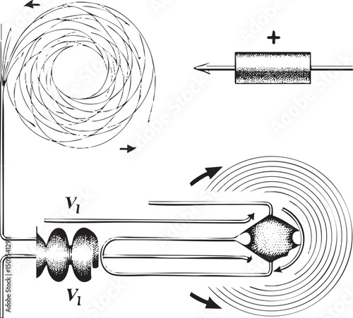 schematic diagram illustrates a complex flow within a coiled channel.