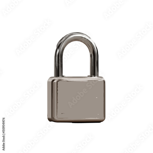 A close up shot of a silver colored padlock with a curved shackle on a plain white background image view on transparent background