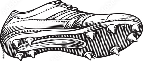 black athletic shoe with prominent spikes on its sole.