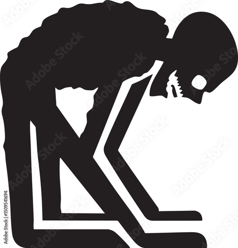 silhouetted figure bends deeply presenting a stylized ‘K’ shape.