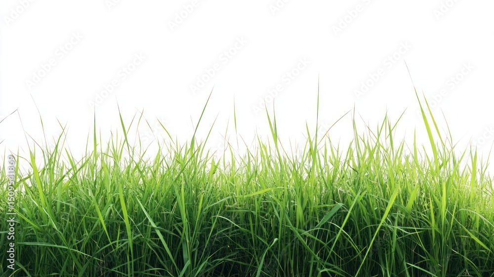 Fototapeta premium Lush green grass border against white background