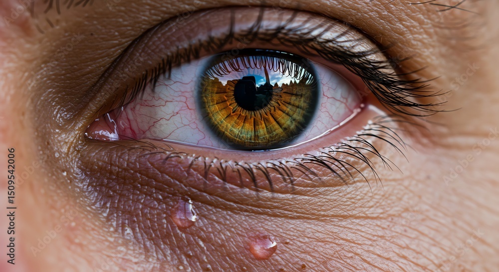 Fototapeta premium Close up of eye with tears rolling down