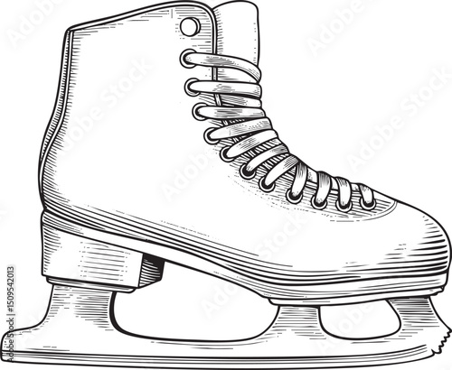 detailed black and white of a single ice skate.
