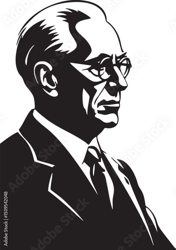 distinguished man gazes intently with a serious expression.