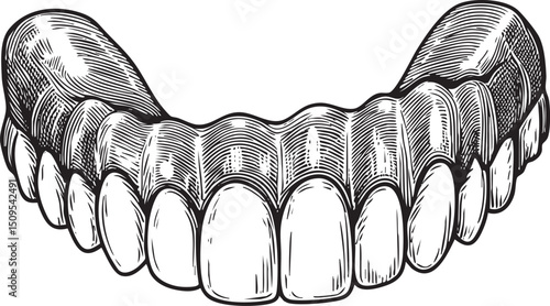 set of teeth is displayed in a detailed black and white engraving.