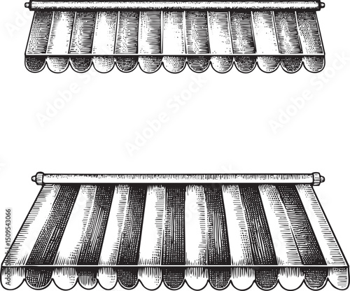 Two vintage awnings are displayed in a linear arrangement.