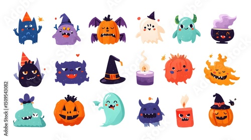 Wallpaper Mural Collection of halloween themed cartoon illustrations with monsters and pumpkins and candles art design Torontodigital.ca