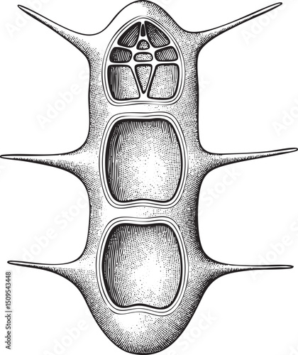 detailed symmetrical of a complex marine organism.