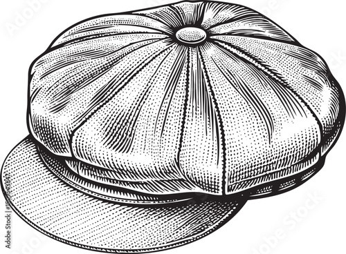 detailed black and white of a classic peaked cap.