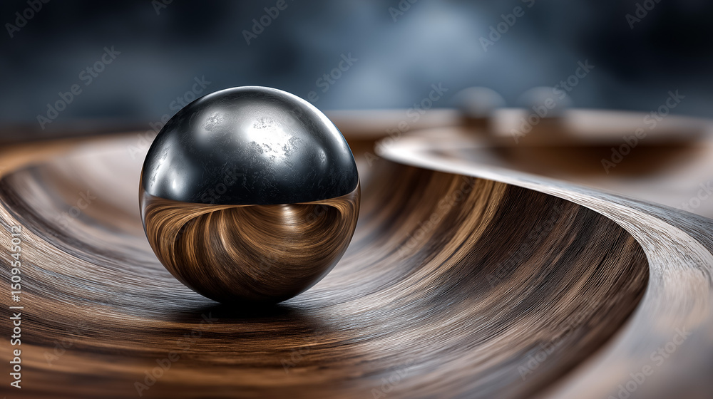 Obraz premium Sphere Rolls on Curved Wood