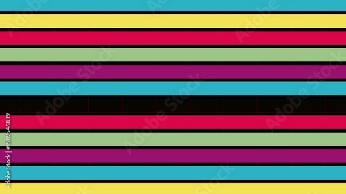 Colorful Animation Bars with Horizontal Rainbow Stripes in a Seamless Loop Featuring Transforming Geometric Shapes and Abstract Background Motion Ideal for Visual Effects and Vibrant 4K Backdrops