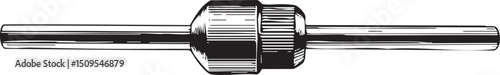 silver drill chuck securely holds a long metal shaft.