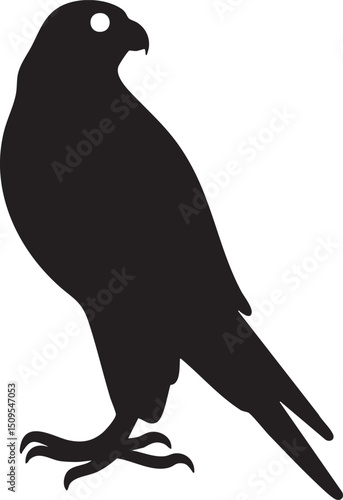silhouetted raptor stands poised on a stark white background.