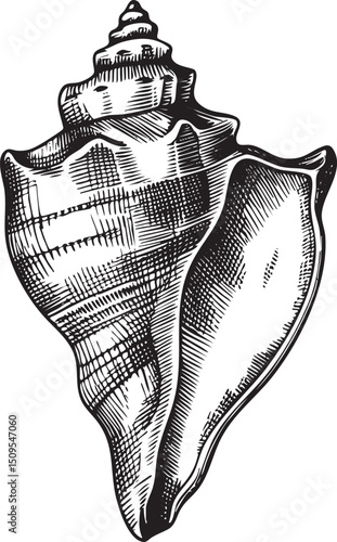 detailed black and white of a large conch .