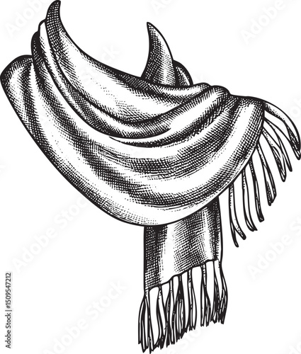 draped shawl hangs gracefully showcasing intricate folds and fringed edges.