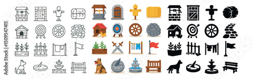 Archery and fencing icon collection. target, competition and sport symbols