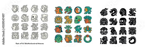Mayan, aztec and tribal icon collection for cultural and historical themes.