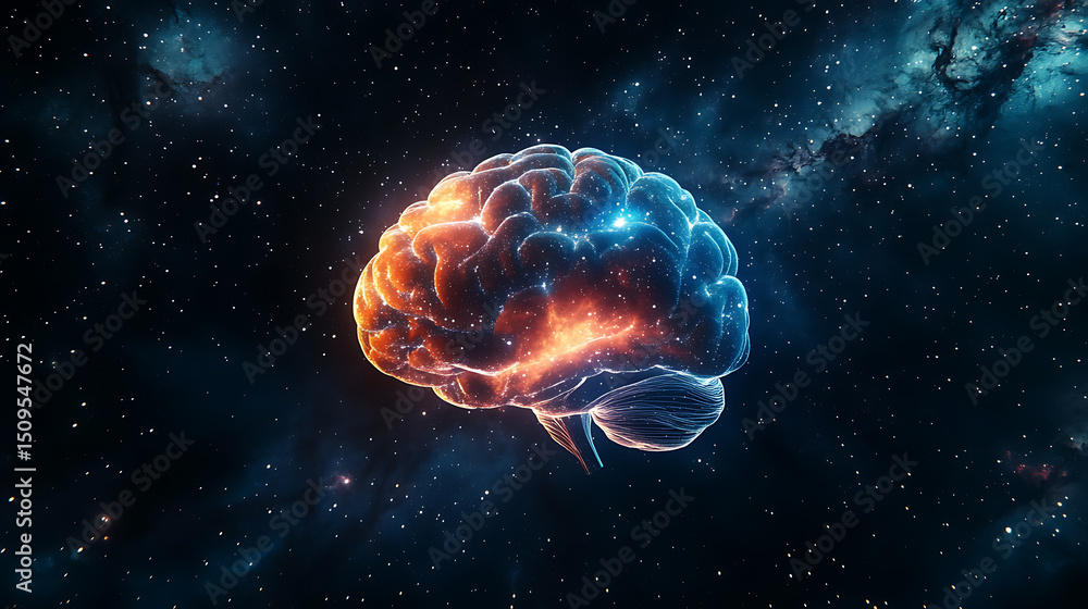 Illuminated Brain Floating in Cosmic Space Illuminated Brain Floating in Cosmic Space