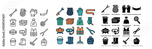 Waste management and recycling icon collection. trash disposal and cleanup icons set
