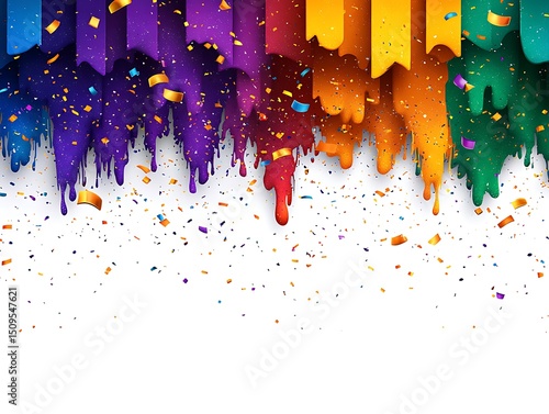 Colorful paint drips and confetti
