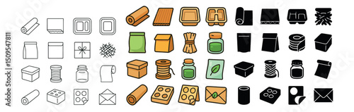 Eco-friendly packaging icon collection. sustainable, biodegradable, recyclable symbols set