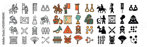 Medieval warfare icon collection: comprehensive set of battle and strategy symbols