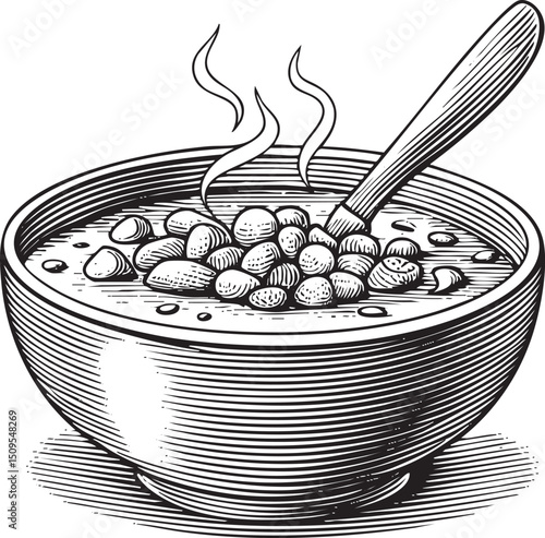 ceramic bowl overflows with a generous portion of hearty beans and .