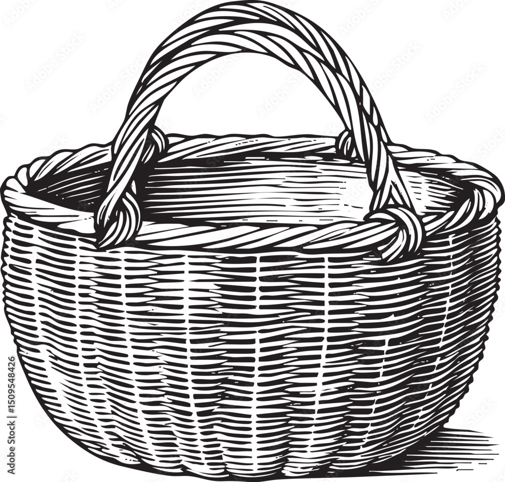 Fototapeta premium rustic woven basket rests on a clean white surface.
