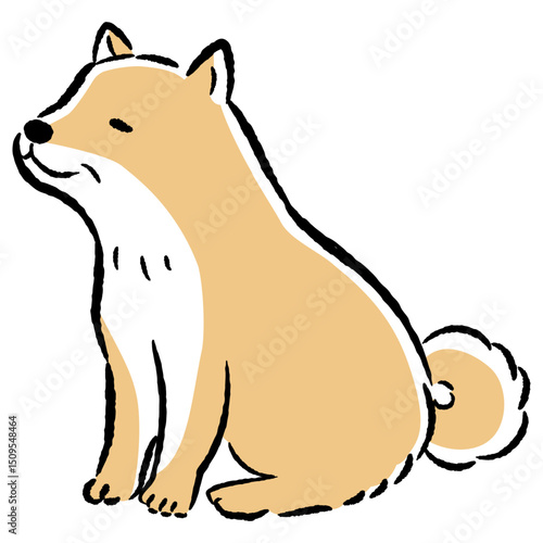 おすわりするシニア犬の手描きイラスト